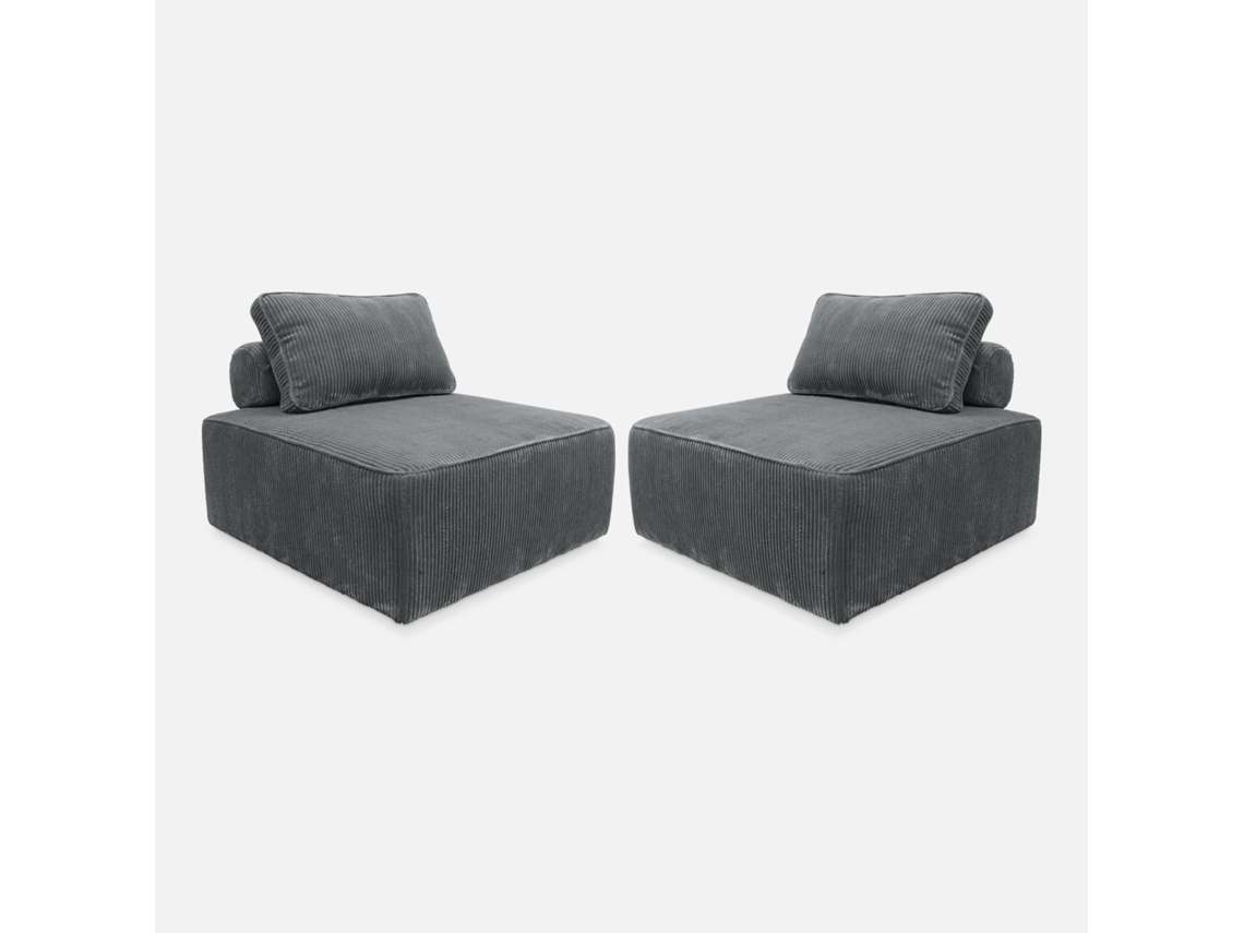 Sofá Modular Em Veludo Canelado, 2 Lugares, Cinza Escuro