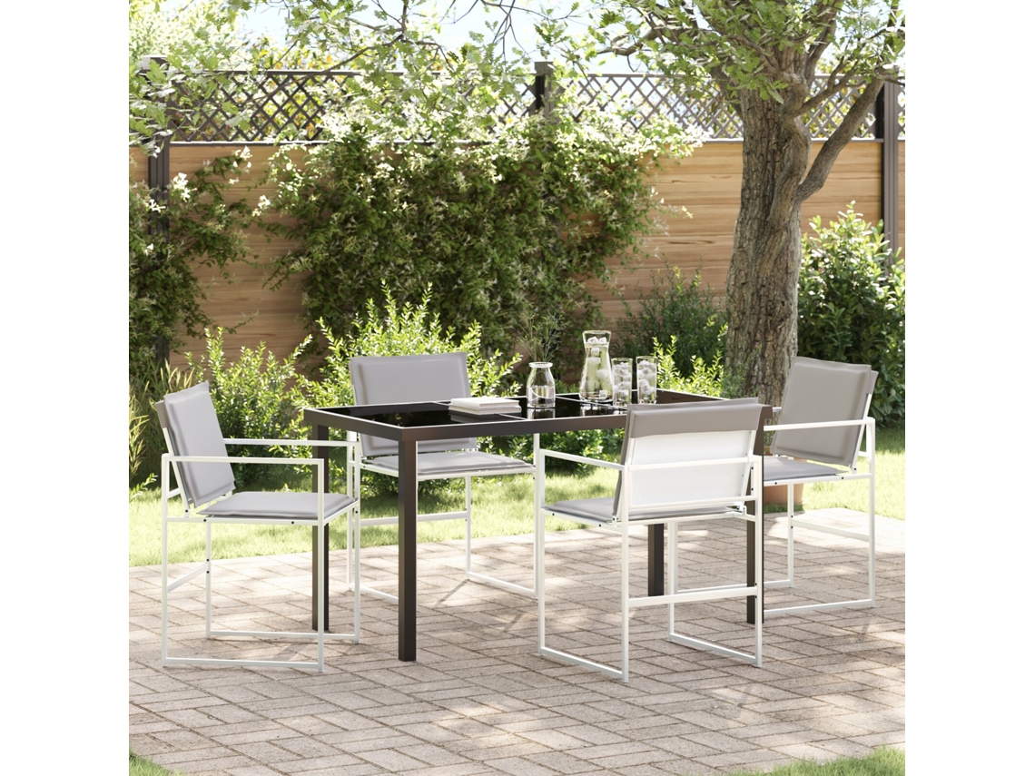 Conjunto De Jantar De Jardim De 5 Peças Com Almofadas Brancas Textilene E Aço Lovely Home