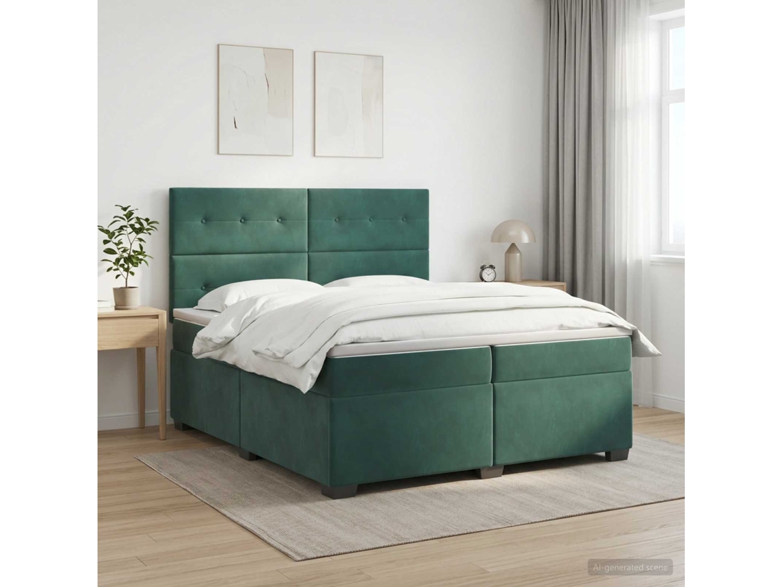 Vidaxl Cama Box Spring Com Colchão Verde-escuro 200 X 200 Cm Veludo