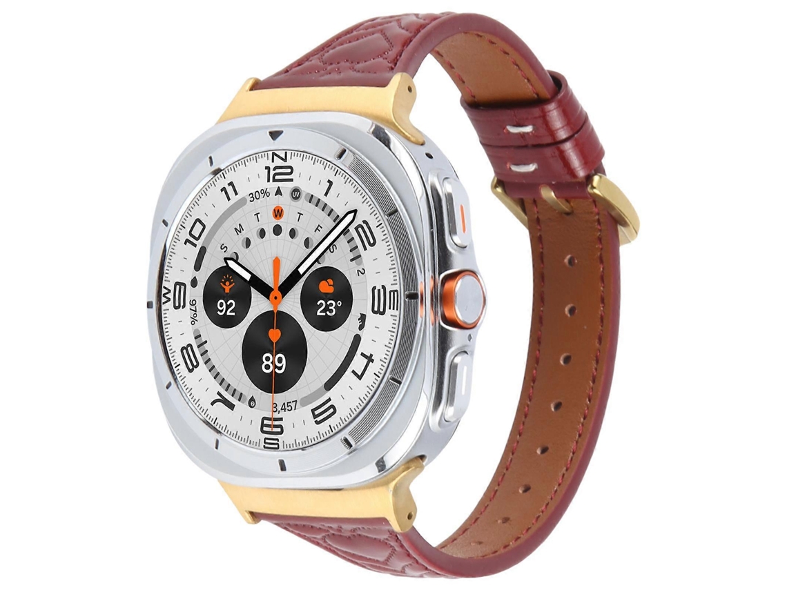 Pulseira De Couro Com Conector Metálico Em Formato De Coração Para Samsung Galaxy Watch Ultra 47mm
