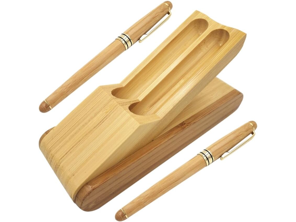Conjunto De Canetas Bamboo Com Duas Caneta-tinteiro Aço E Caneta Para