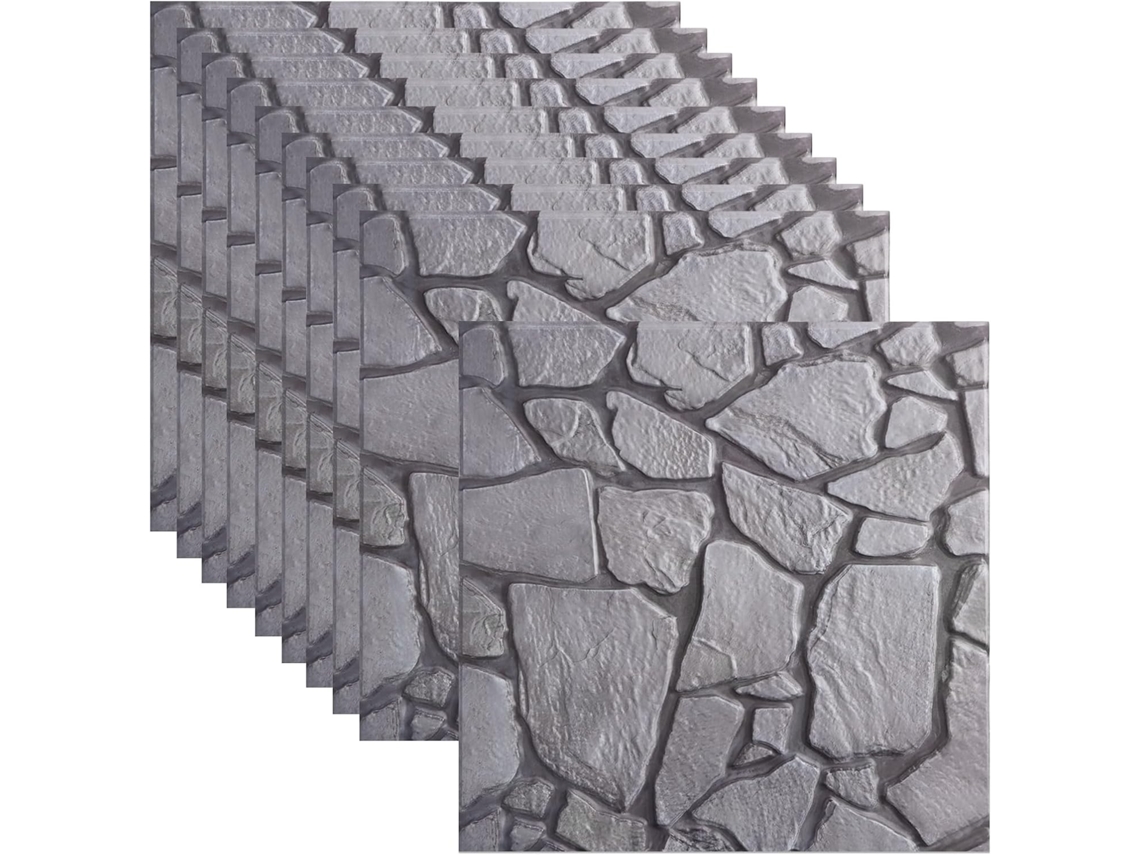 Conjunto de 10 peças de painéis decorativos de parede 3D com estampa de pedra, 30x30cm, adesivos de parede (cinza 518 - 10 peças)