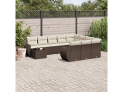Vidaxl 11 Pcs Conjunto Sofás De Jardim C/ Almofadões Vime Pe Castanho