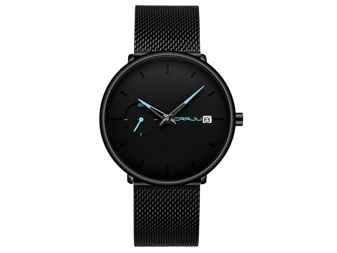 Relógio de Pulso Masculino de Aço com Pulseira de Malha e Movimento Quartz (ponteiros Azuis)