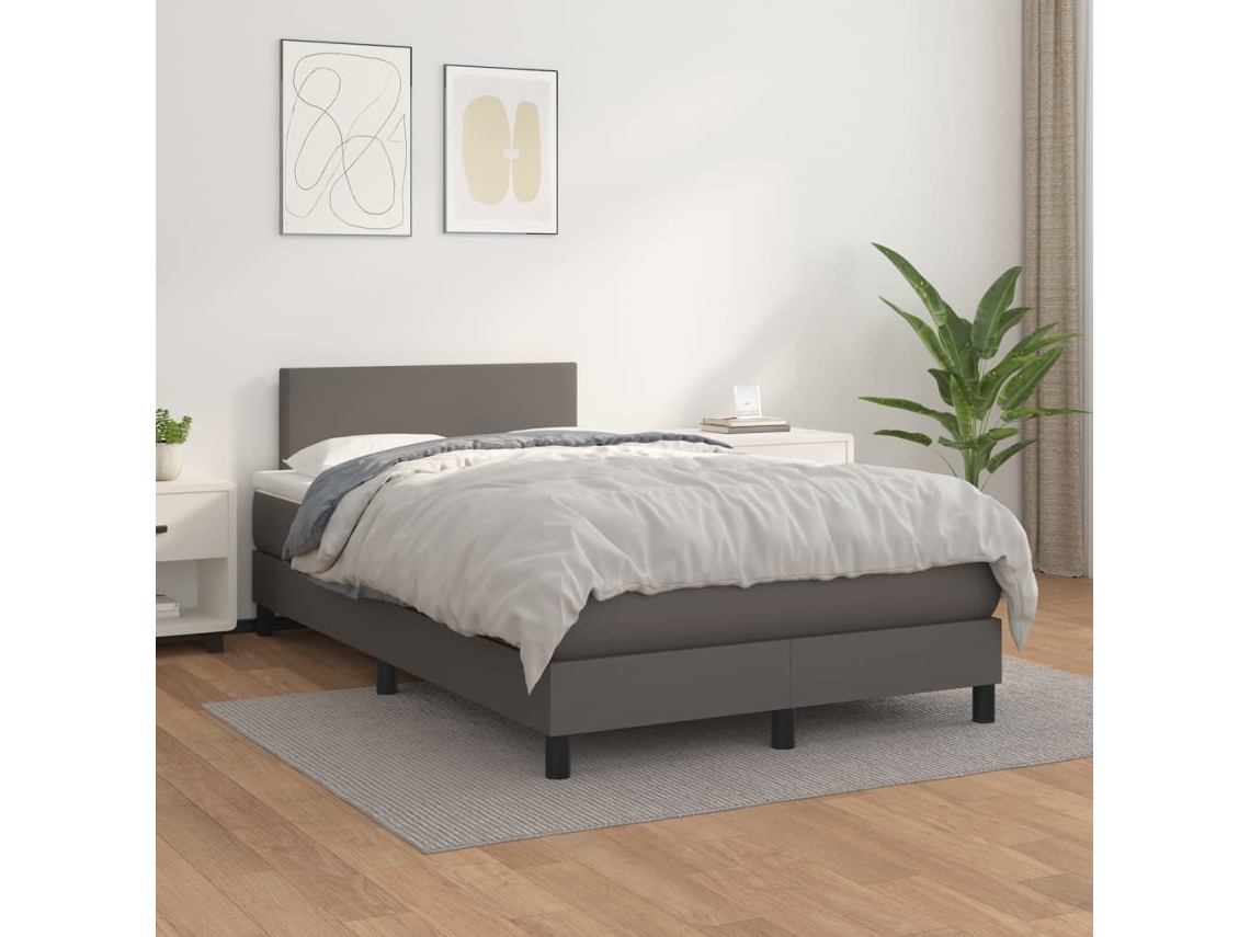 Vidaxl Cama Com Molas/colchão 120x200 Cm Couro Artificial Cinzento