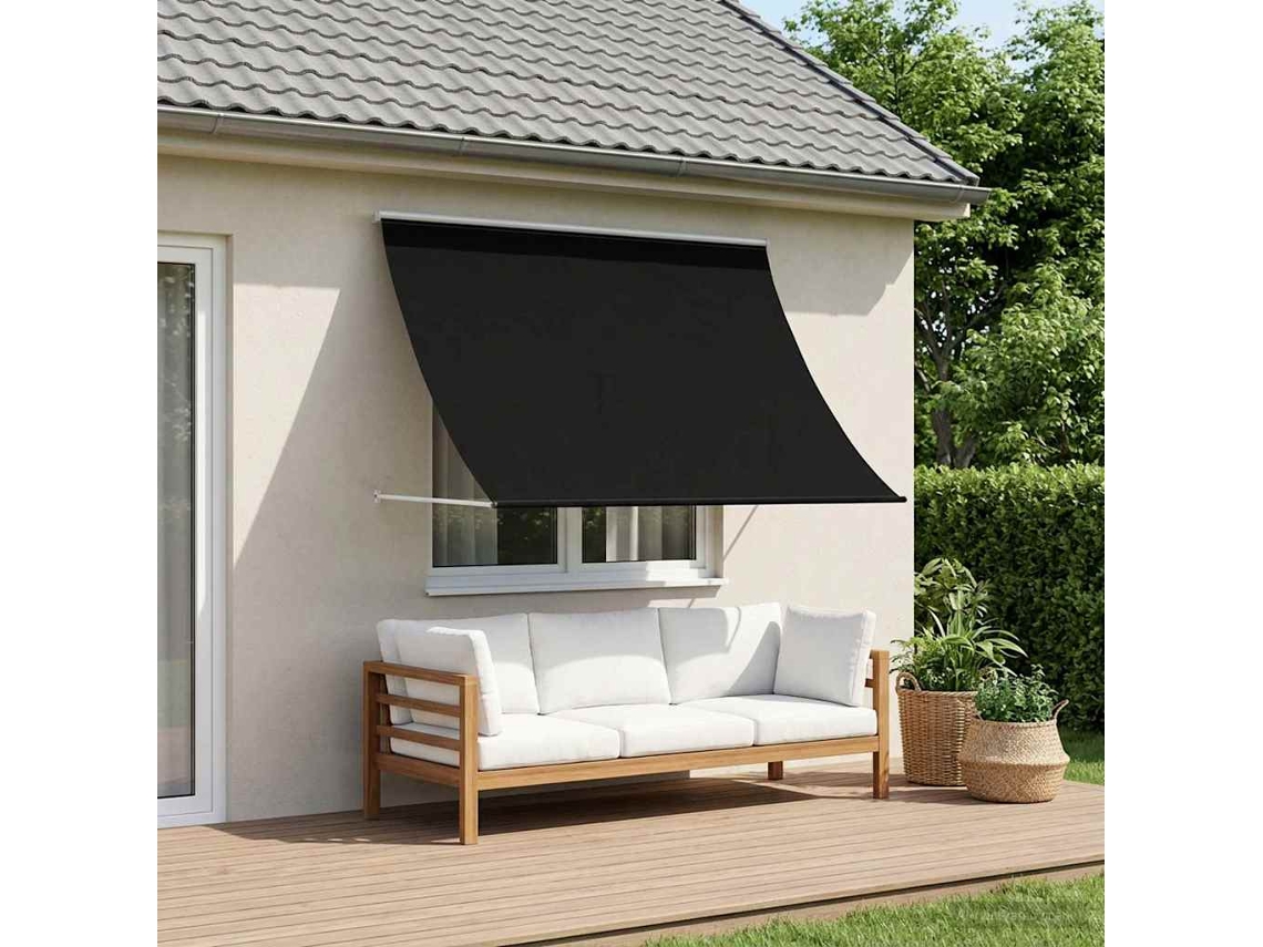 Vidaxl Toldo Preto 400 X 150 Cm Poliéster 180 G / M² Com Revestimento Pu