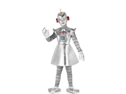 Fantasia de robô antigo prateado para menina