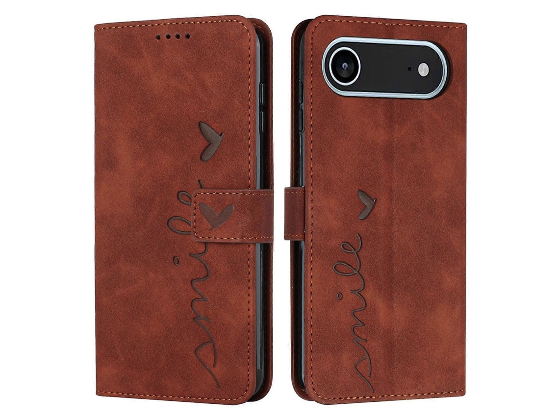 Capa De Couro Pu Com Suporte Para Iphone 17 Air E Estampa De Coração - Lingling