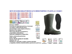 Bota de goma dunlop devon alta n  46 verde punt+plantill h142611