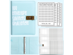 100-envelope Challenge Couple Savings Binder With Password Lock, Light Blue, Includes 25-quadrant Card Sleeves 1 100day