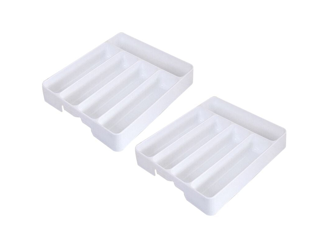 Slowmoose - 2 bandejas organizadoras de gavetas de cozinha, separadores para colheres e talheres, caixa de armazenamento definitiva, branca