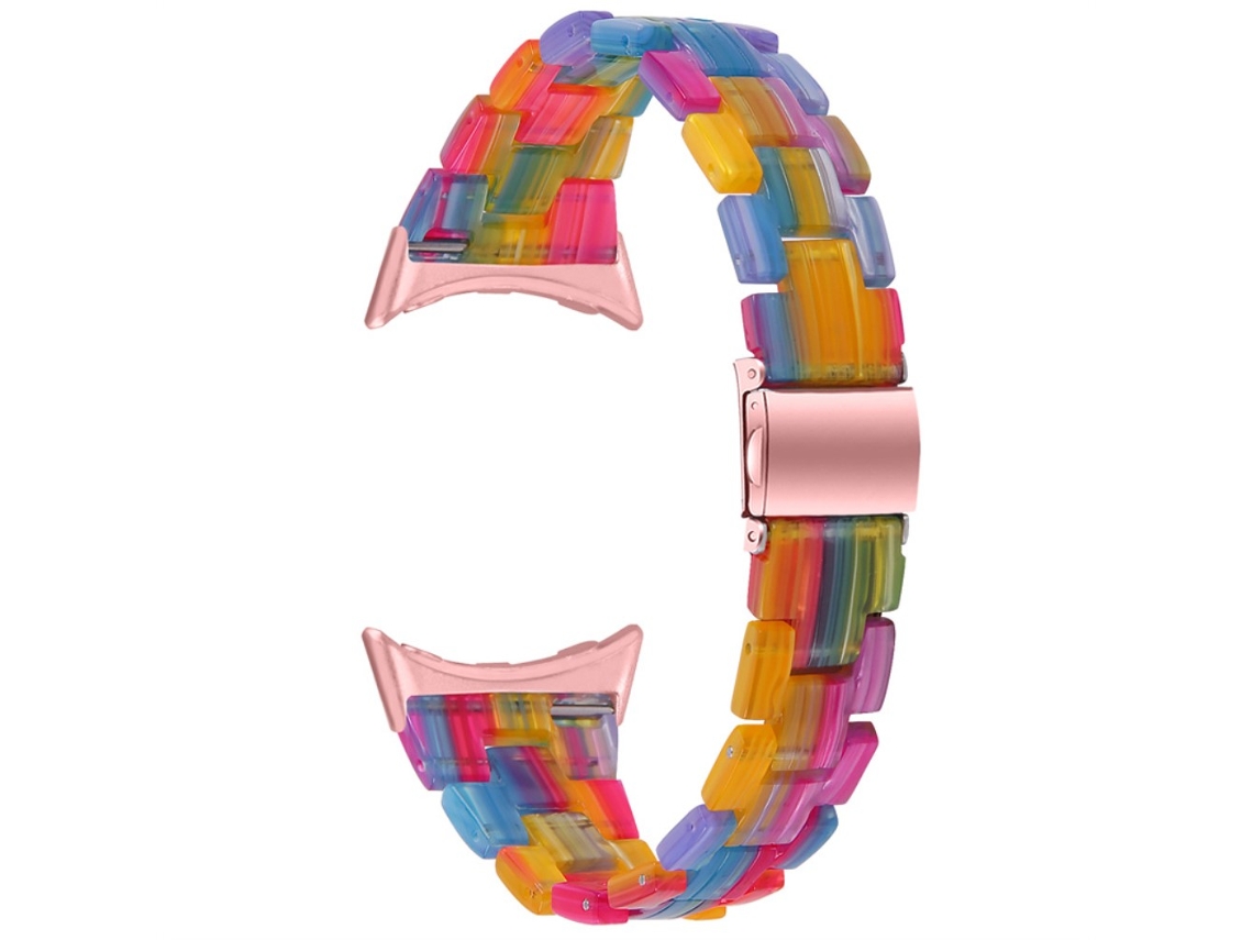 Bracelete de Aço Inoxidável Fino com Fivela para Google Pixel Watch Arco-Íris
