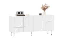 Aparador De Sala De Jantar 160x40x93 Cm - Design Geométrico, Múltiplas Opções De Arrumação, Moderno - Branco