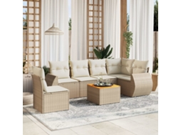 Vidaxl 7 Pcs Conjunto de Sofás P/ Jardim com Almofadões Vime Pe Bege