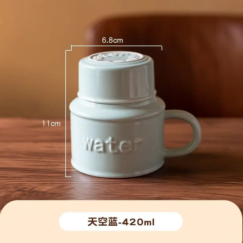 Caneca de Cerâmica , Multifuncional, Tamanhos Grande e Pequeno, Design Criativo com Tampa. MDUG (azul Celeste, 401 500ml)