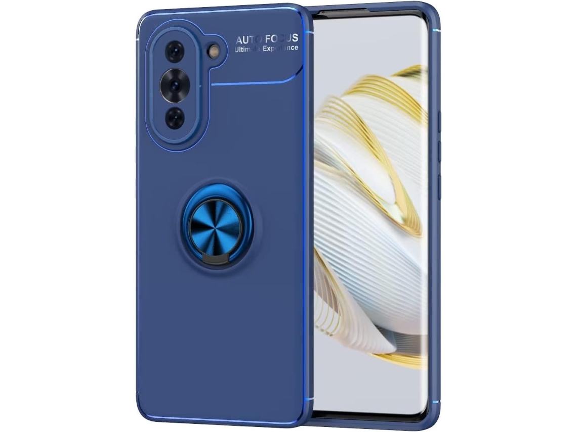 Capa Anel Carro para Huawei Nova 10 HONGWE. Silicone Magnética com Anel de Suporte Azul
