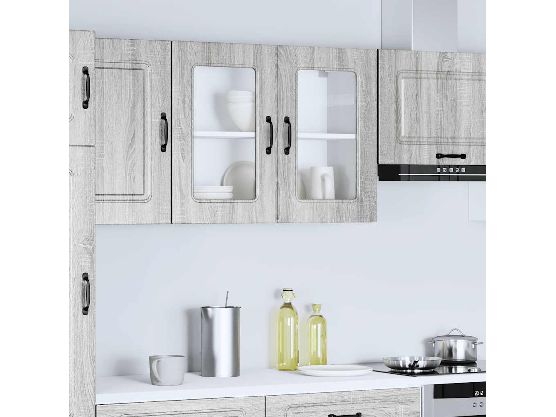 Vidaxl Armário De Parede De Cozinha Porta Vidro Kalmar Cinza Sonoma