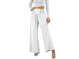 2026 pantalones Anchos de Lino para Mujer Verano Alto Elasticado Pantalones Playa Primavera Otoño L Blanco