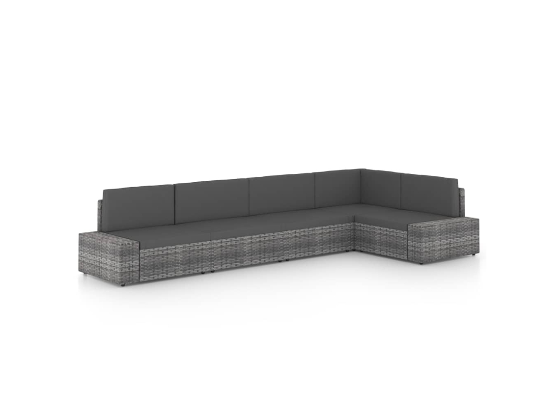 Vidaxl 5 Pcs Conjunto Lounge De Jardim C/ Almofadões Vime Pe Cinzento