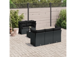 Vidaxl 6 Pcs Conjunto Sofás De Jardim C/ Almofadões Vime Pe Preto