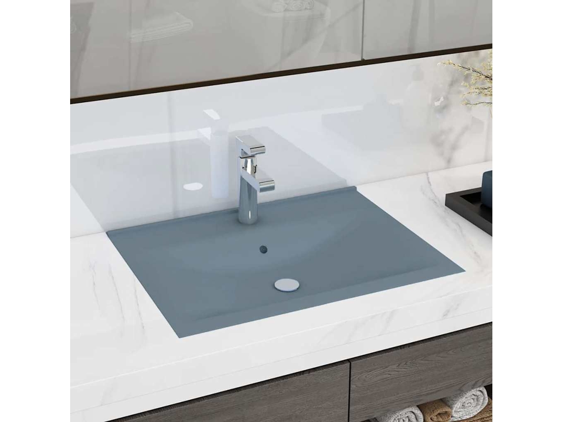 Vidaxl Lavatório C/ Orifício Torneira 60x46cm Cerâmica Azul-claro Mate