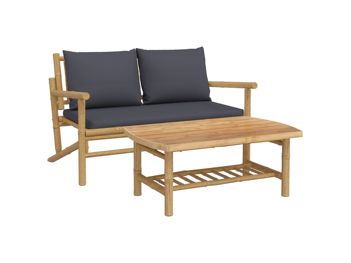 Maison Exclusive - 2pcs Conj. Lounge De Jardim Bambu C/ Almofadões Cinzento-escuro