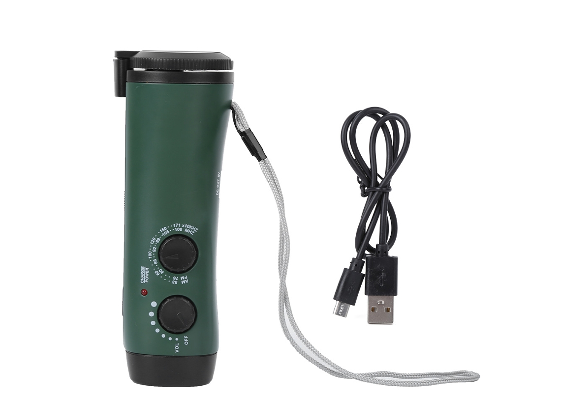 Lanterna De Plástico Com Manivela, Rádio E Lanterna Led Para Emergências, Verde. Brilvibera