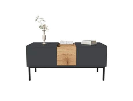 Mesa De Centro Moderna Com Tampo Ajustável Preto Cinza E Aparência De Madeira, Ajustável Em Altura, Flexível E Versátil, 100x50 Cm Zetengchen