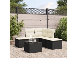 6 Pcs Conjunto Sofás De Jardim C/ Almofadões Vime Pe Preto Lovely Home