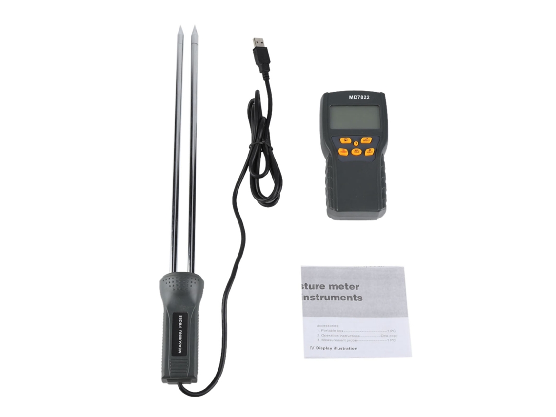 Medidor digital de umidade de grãos com visor LCD para trigo, milho e arroz.