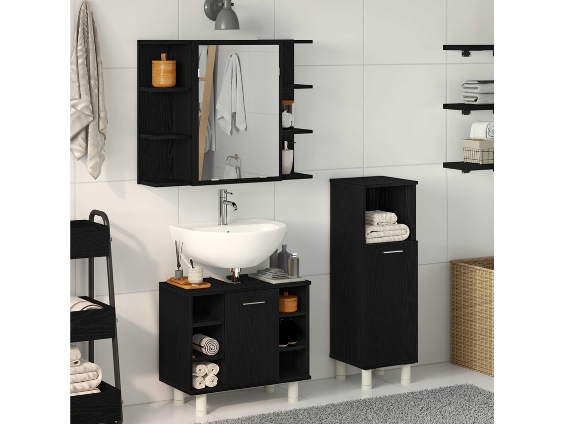 Vidaxl Conjunto De Móveis Para Banheiro 3 Unid. Preto