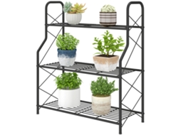 Suporte Para De Plantas 3 Níveis Estante Metálica Resistente Para Interior E Exterior, Preto, 69x28,5x78 Cm