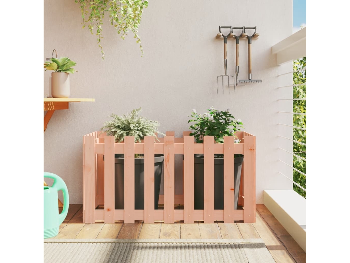Vidaxl Canteiro Elevado C/ Design De Cerca 100x50x50cm Madeira Douglas
