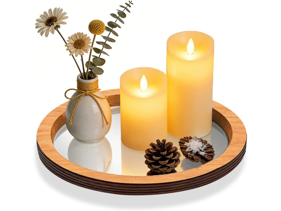 Bandeja Geométrica Moderna De Madeira Para Velas Com Espelho