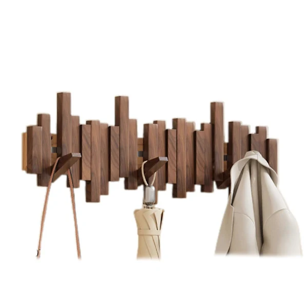 Cabideiro De Parede Em Madeira Com Formato Piano, Multifuncional E Dobrável, Com 8 Ganchos, Na Cor Nogueira Preta. Ideal Para Decoração De Ambientes