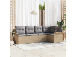 Vidaxl Conjunto De Sofá De Jardim 5 Unid. Bege Vime Pe