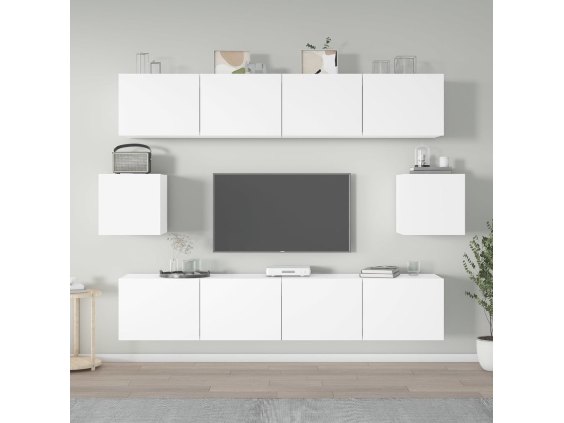 Vidaxl Conjunto Móveis De Tv 6 Pcs Madeira Processada Branco