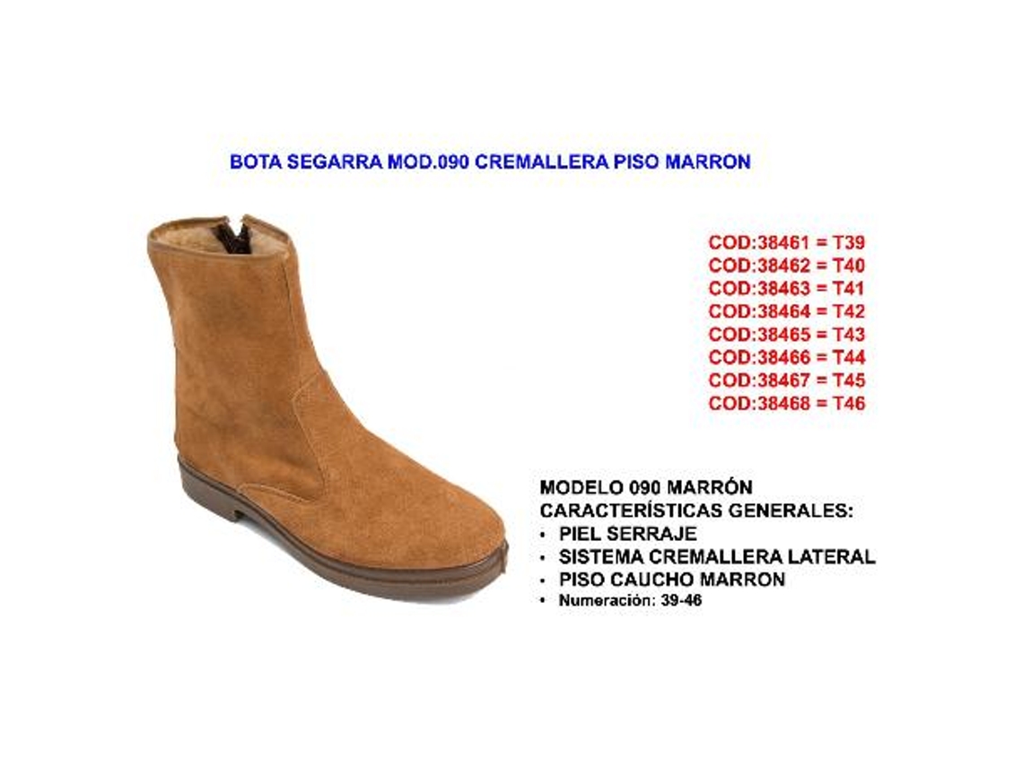Bota segarra mod.090 cremallera piso marron      talla 43