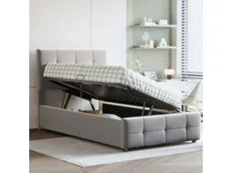Cama estofada com arrumação, 90x200 Cm, hidráulica, cabeceira ajustável, veludo cinza VSOGA