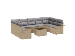Conjunto 10 Conjunto De Sofá De Jardim Vidaxl Bege Vime Pe (289 X 187,5 X 69 Cm)