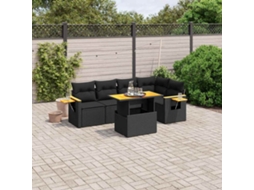 Vidaxl 6 Pcs Conjunto Sofás De Jardim C/ Almofadões Vime Pe Preto