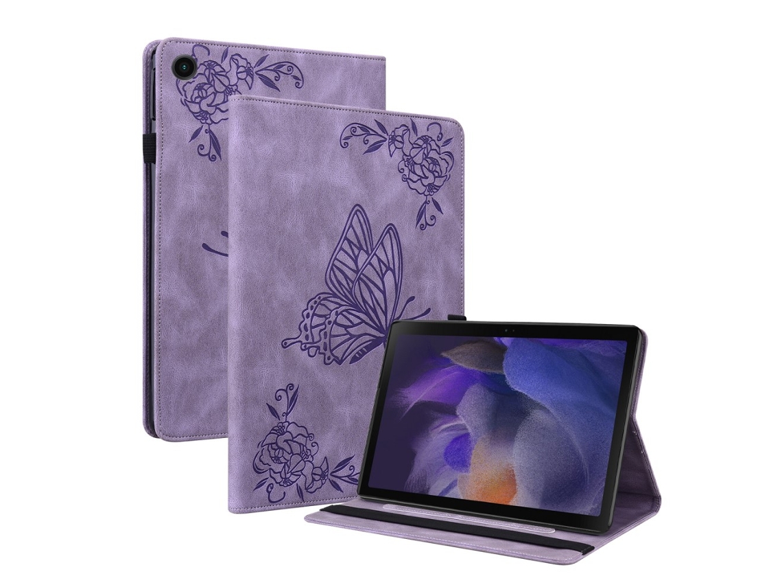 Couro Capa For Samsung Galaxy Tab A9 Plus Com Borboletas Roxas
