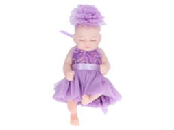 Ats muñeca Reborn Bebe Nacido Realista 10 Polegadas Silicone Suave com Vestido Roxo Brinquedo