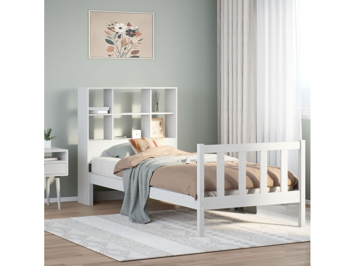 Cama Com Estante Sem Colchão 90x190 Cm Pinho Maciço Branco