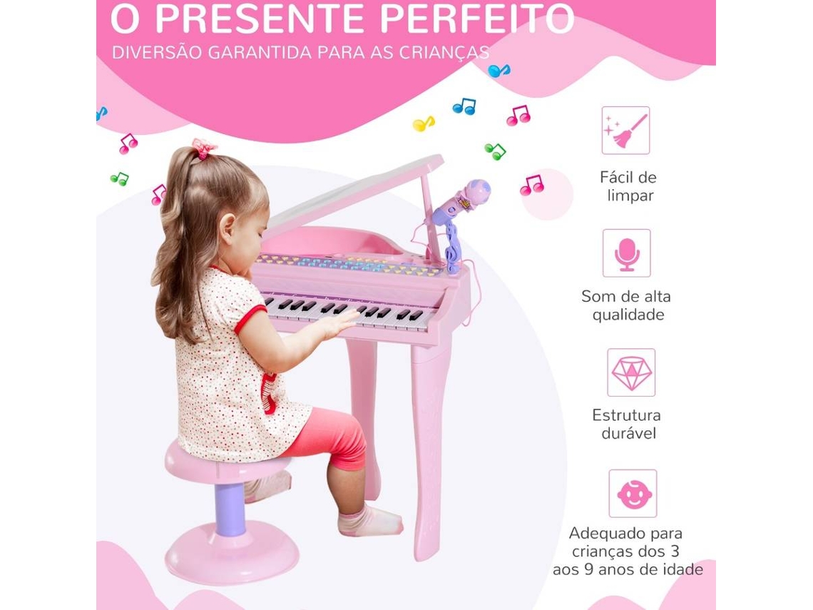 HOMCOM Piano para Crianças com 37 Teclas Piano Infantil com