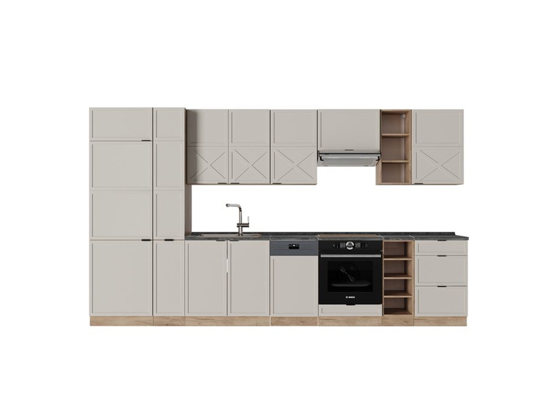 Cozinha Fame Line, 355cm, Pt Antracite, Grisbeige/carvalho Dourado, Carvalho De Força Dourado, Vicco