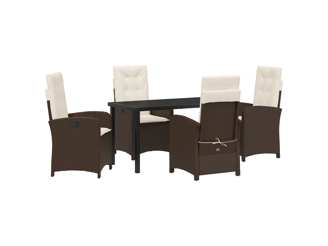 Conjunto 5 De Jantar De Jardim Com Almofadas Vidaxl Rattan Marrom