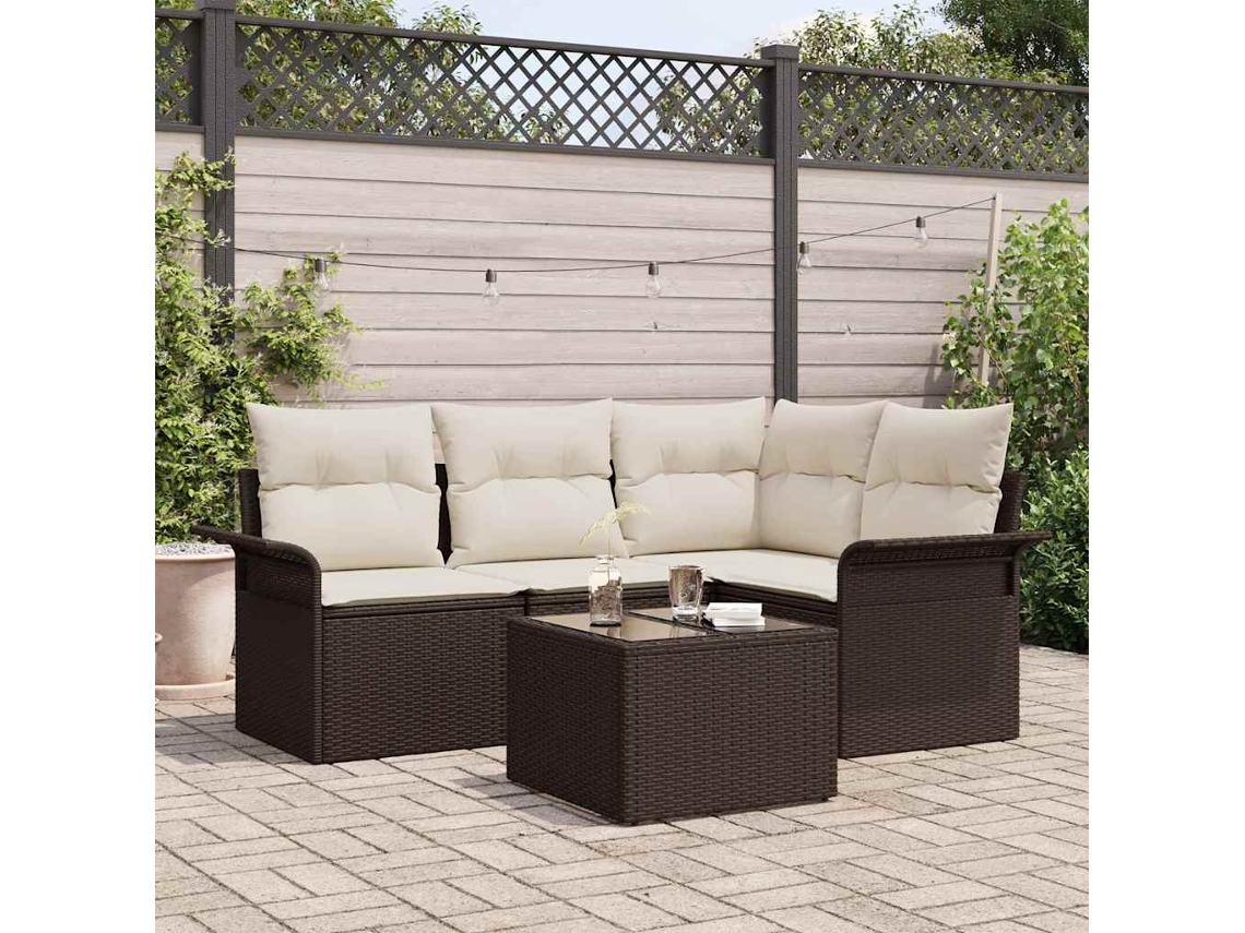 Vidaxl Conjunto De Sofá De Jardim 5 Unid. Castanho Vime Pe