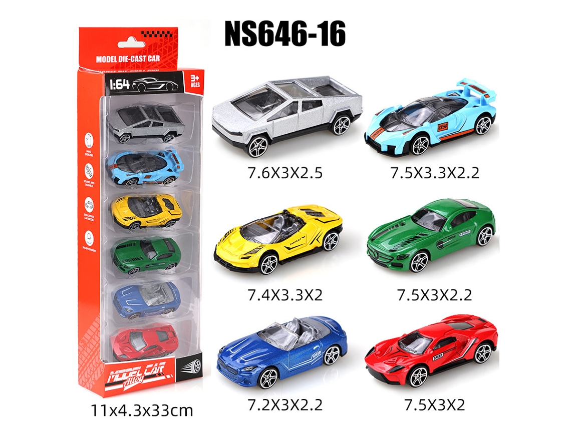 Miniaturas de Carros Deslizantes em Escala 1/64, Brinquedos Infantis MDUG (6 Carros)