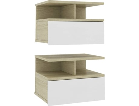 Mesa cabeceira suspensa 2 pcs 40x31x27 cm branco e carv. sonoma